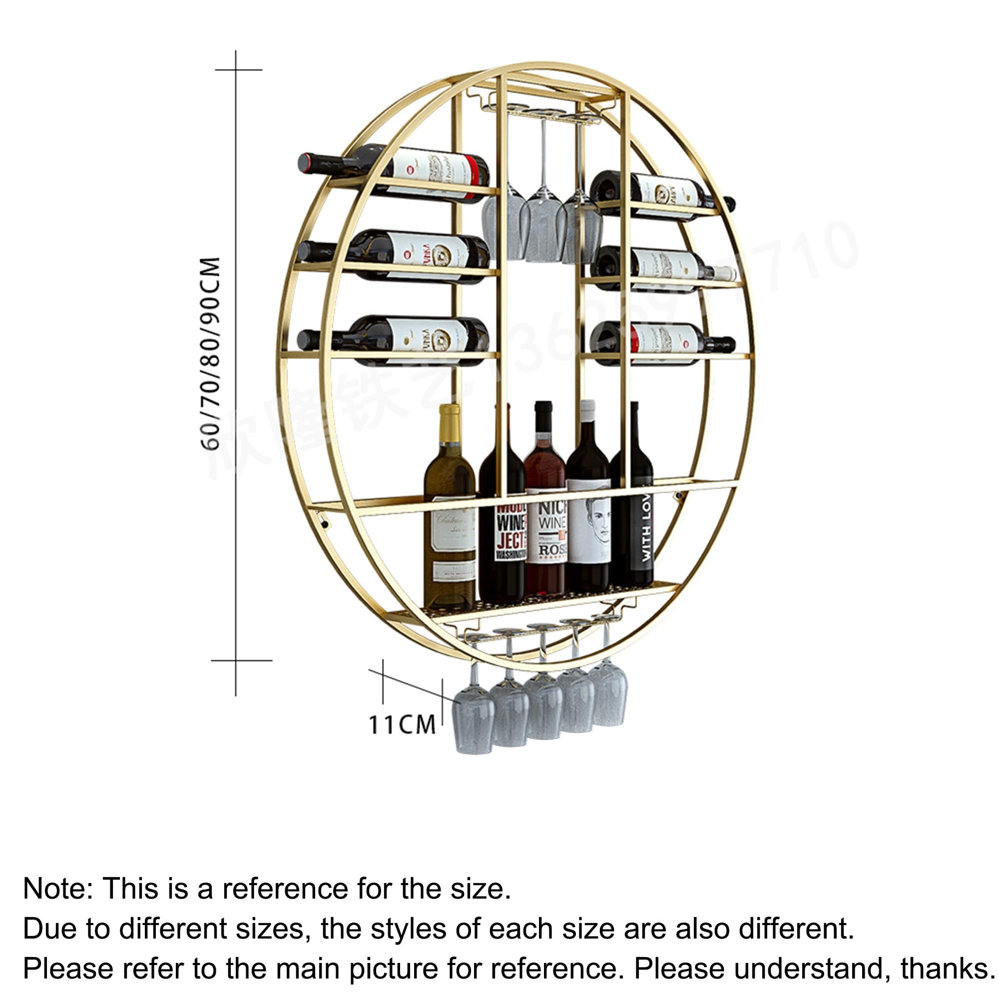 Wieszak Na Wino Montowany Na Ścianie Z Uchwytem Na Kieliszki I Półką Na Alkohol, Mini Barek, Półki Do Kuchni, Jadalni, Barku, Gabloty Na Wino, Oszczędzający Mie(Złoto-80 * 11Cm)