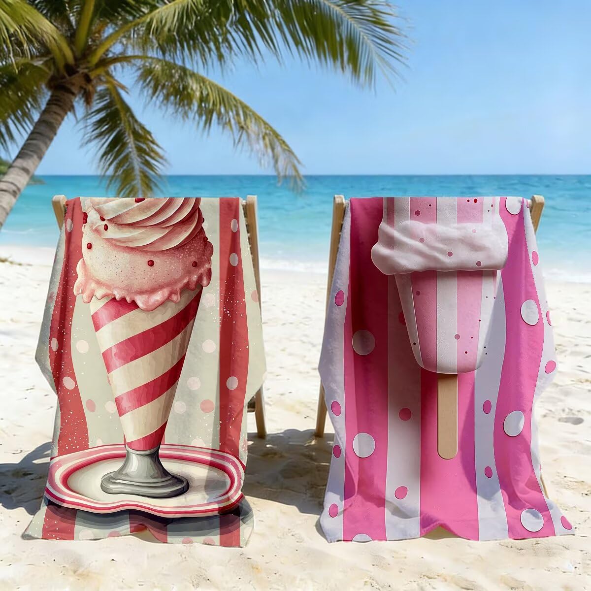 Toalla Playa 80x160 cm, Toalla Gimnasio Microfibra Secado Rapido, Juego de 2 Antiarena Toallas de Playa, Ligera Compacta Toallas Microfibra Grande para Viaje, Regalo Hombre Regalo Mujer (Helado) -4295