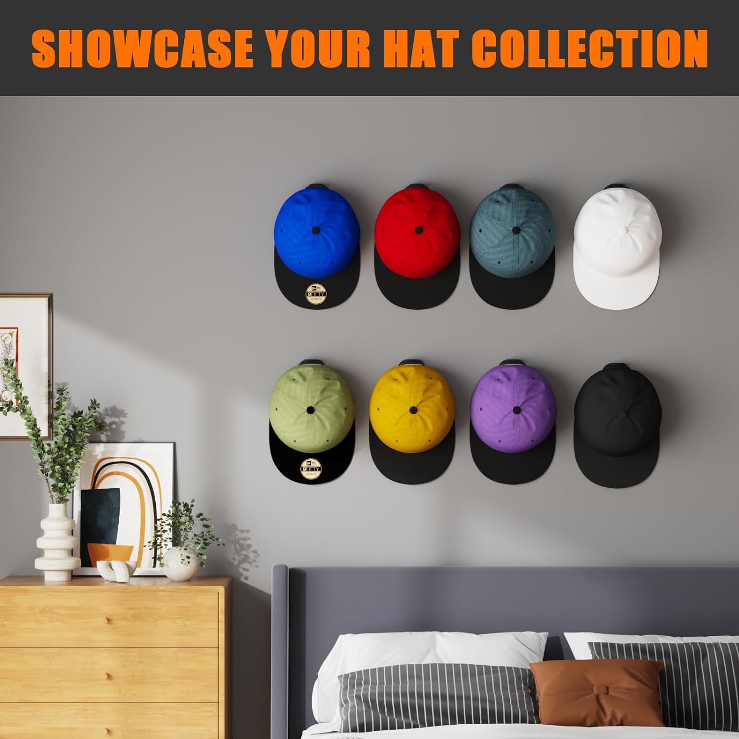 Confezione da 12 Portacappelli da parete ganci adesivi per porta Cappelli Cappelli Porta Cappelli Curve Ganci Appendi per cappelli da parete,Cappello Senza Perforazione(con 12 viti e retro adesivo)
