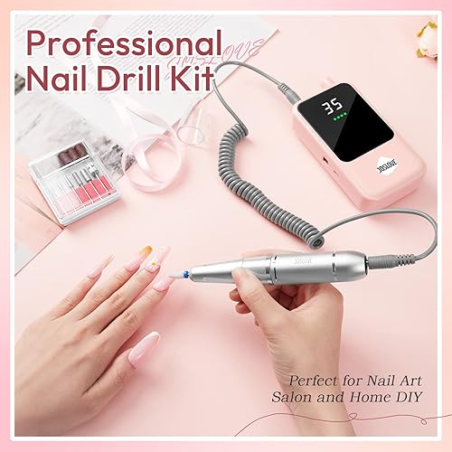 Miniatura 3 de JOSLOVE Taladro eléctrico de uñas, 35000 rpm, kit profesional de taladro de uñas Efile, herramientas recargables para manicura y pedicura para uñas