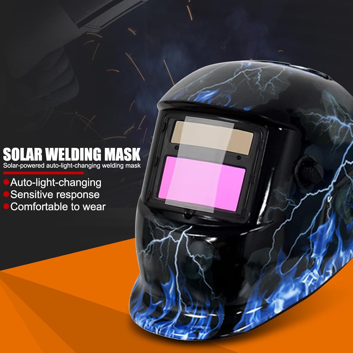 Argon Arc Welding Helmet Electric Welding Helmet Splashing Proof Automatic Darkening Protection Head Protection with Clear True Color 180° Free Flip Design for Complete Eye Safety(33x23x23)