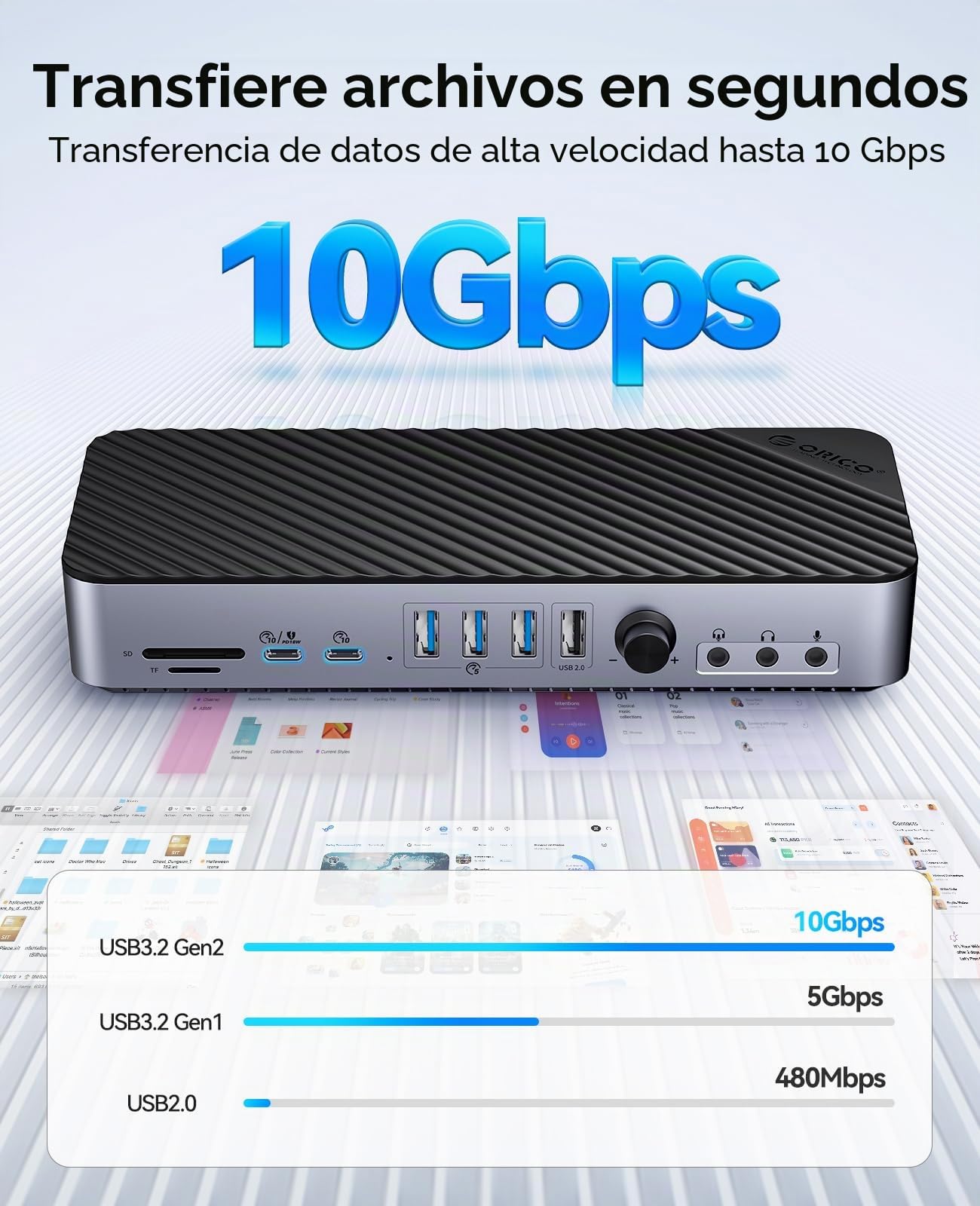 ORICO 20 EN 1 Docking Station, Triple Displays con 2 DP, HDMI, VGA, 60W PD, USB C 3.2 18W PD, USB C 3.2, 3 USB A 3.0, 3 USB A 2.0, RJ45, 3 Tipos Audio, SD/TF, Botón Volumen Negro para MacBook Air