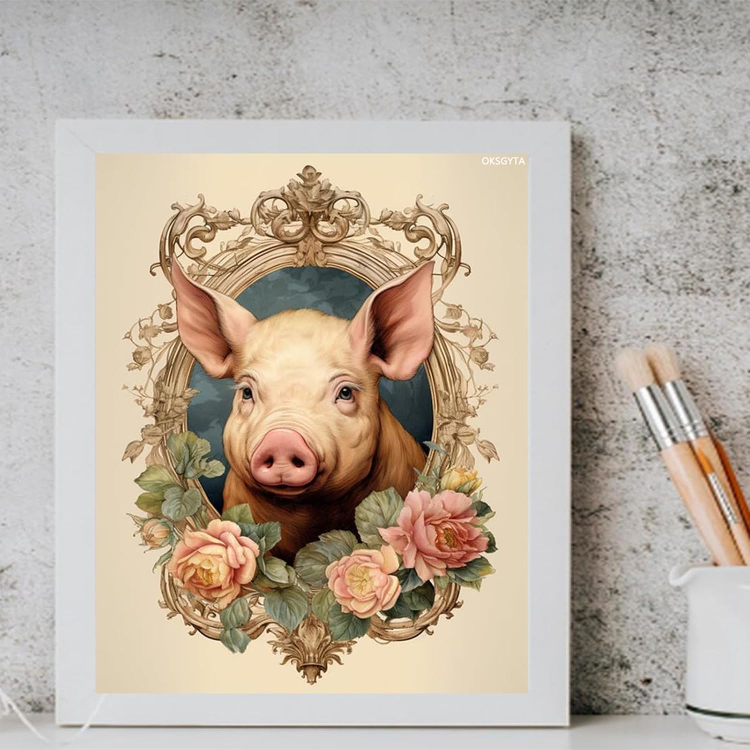 OKSGYTA DIY Paint by Numbers Kits for Adults Pig Theme, Canvas Acrylic Painting Set with Brushes Beginner-Friendly Home Decor Wall Art 16x20Inch Without Frame image 2