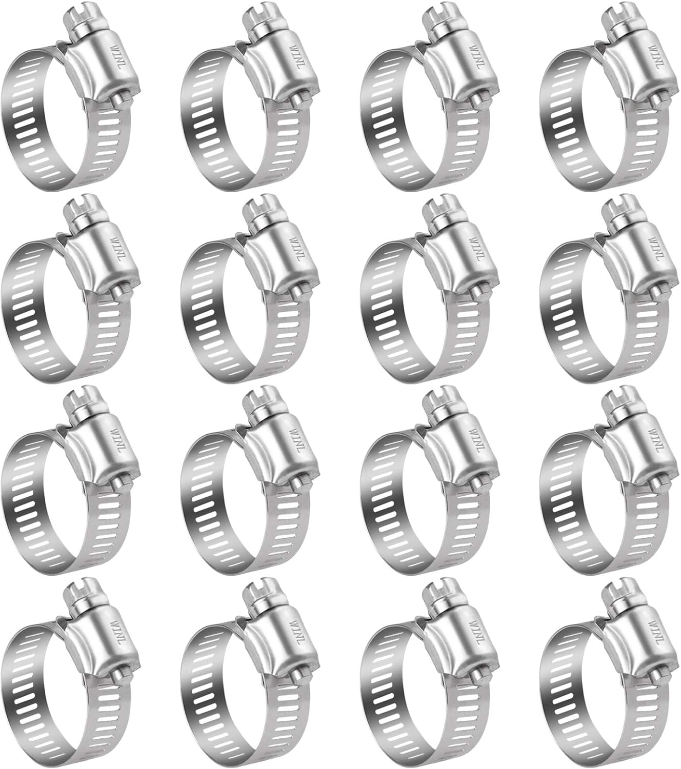 WINL Stainless Steel Hose Clamps 16 Pack Worm Gear Drive Hose Clamps SAE 16