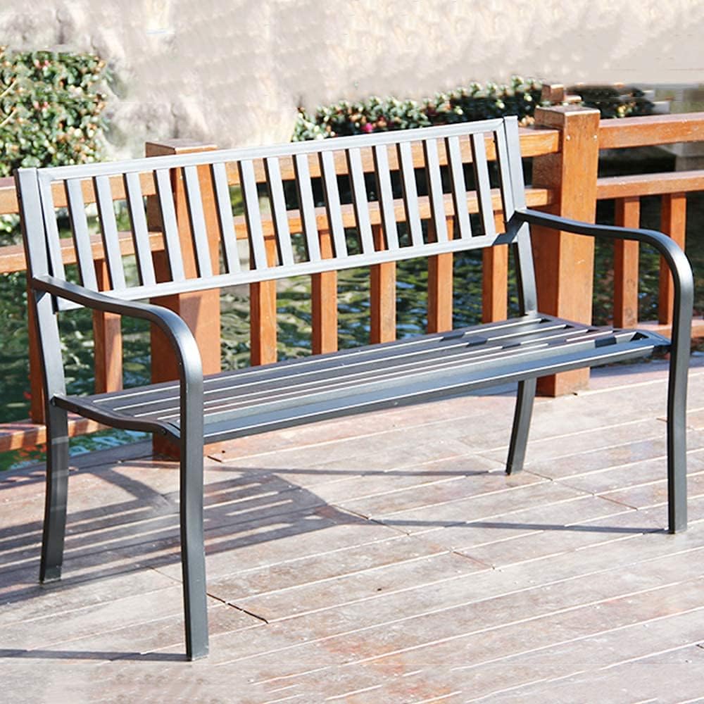 Park Terrace Garden Benches, Outdoor Cast Iron Bench Seat (with Foam Cushion), 2-Seater Lounge Bench with Backrest and Armrests (Color : Black-a) (Black b)