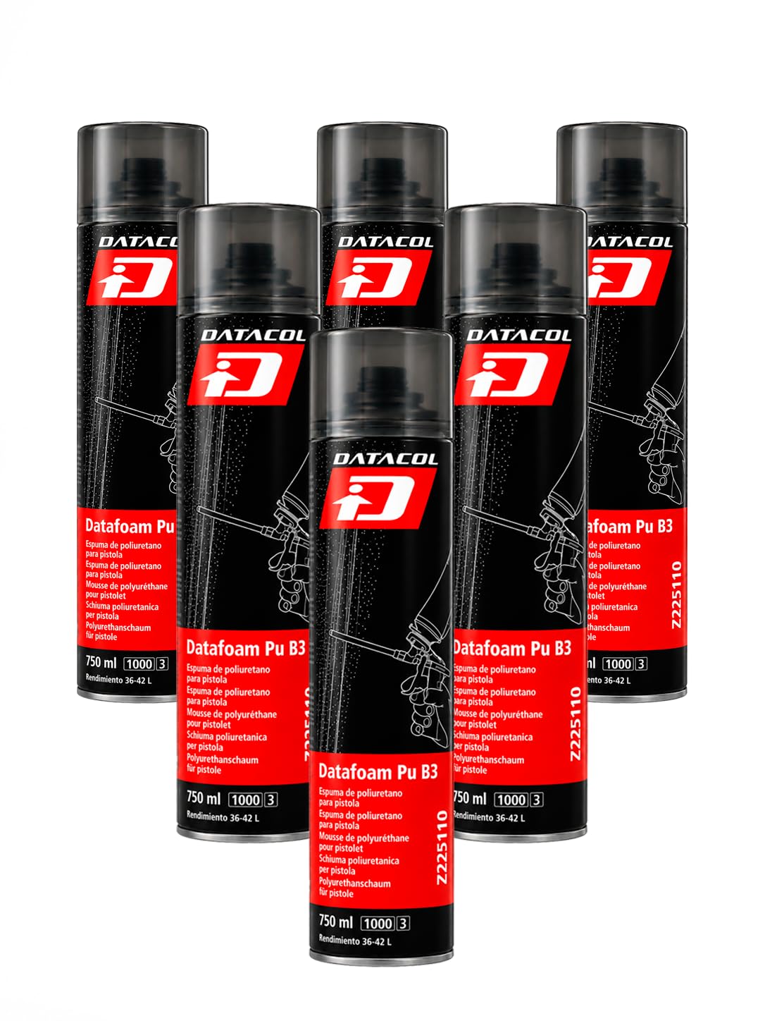 Espuma de Poliuretano B3 para Pistola 750 ml Datacol Z225110– Pack 6 Aerosoles Aislantes y Selladores Profesionales – Alto Rendimiento 36-42L