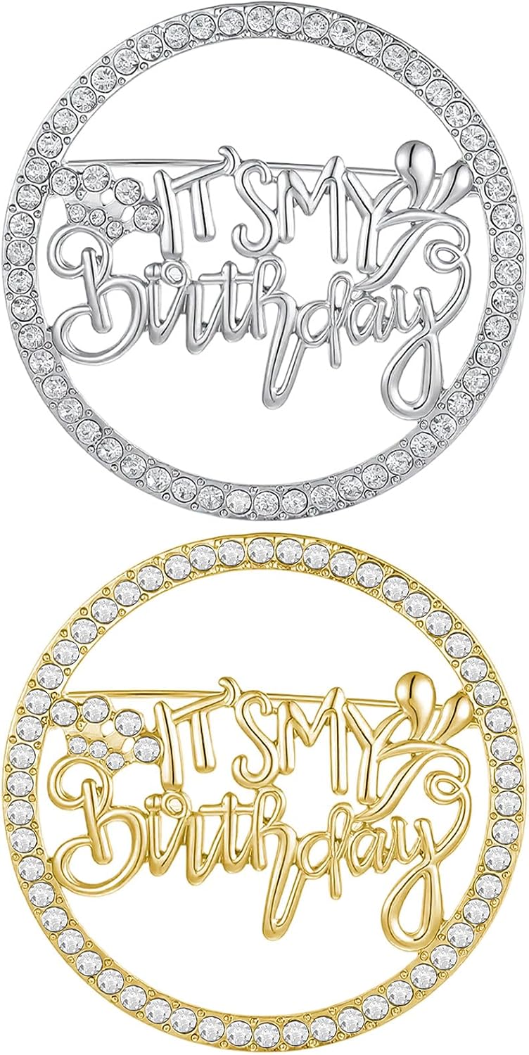 2pcs Birthday Brooch Pins,Bling Luxury Rhinestone Brooches,Birthday Party Lapel Pin Accessories for Women