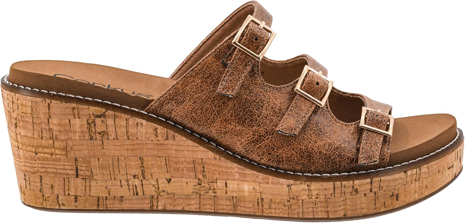 Corkys Footwear Don’t Mind Me Women’s Wedge Sandal – Featuring a 2.5 Inch Heel, Three Adjustable Buckle Straps, A Cushioned EVA Insole, and a Cork-Wrapped Outsole
