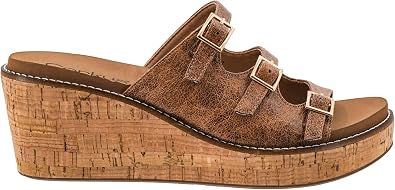 Corkys Footwear Dont Mind Me Womens Wedge Sandal Featuring a 2.5 Inch Heel, Three Adjustable Buckle Straps, A Cushioned EVA Insole, and a Cork-Wrapped Outsole