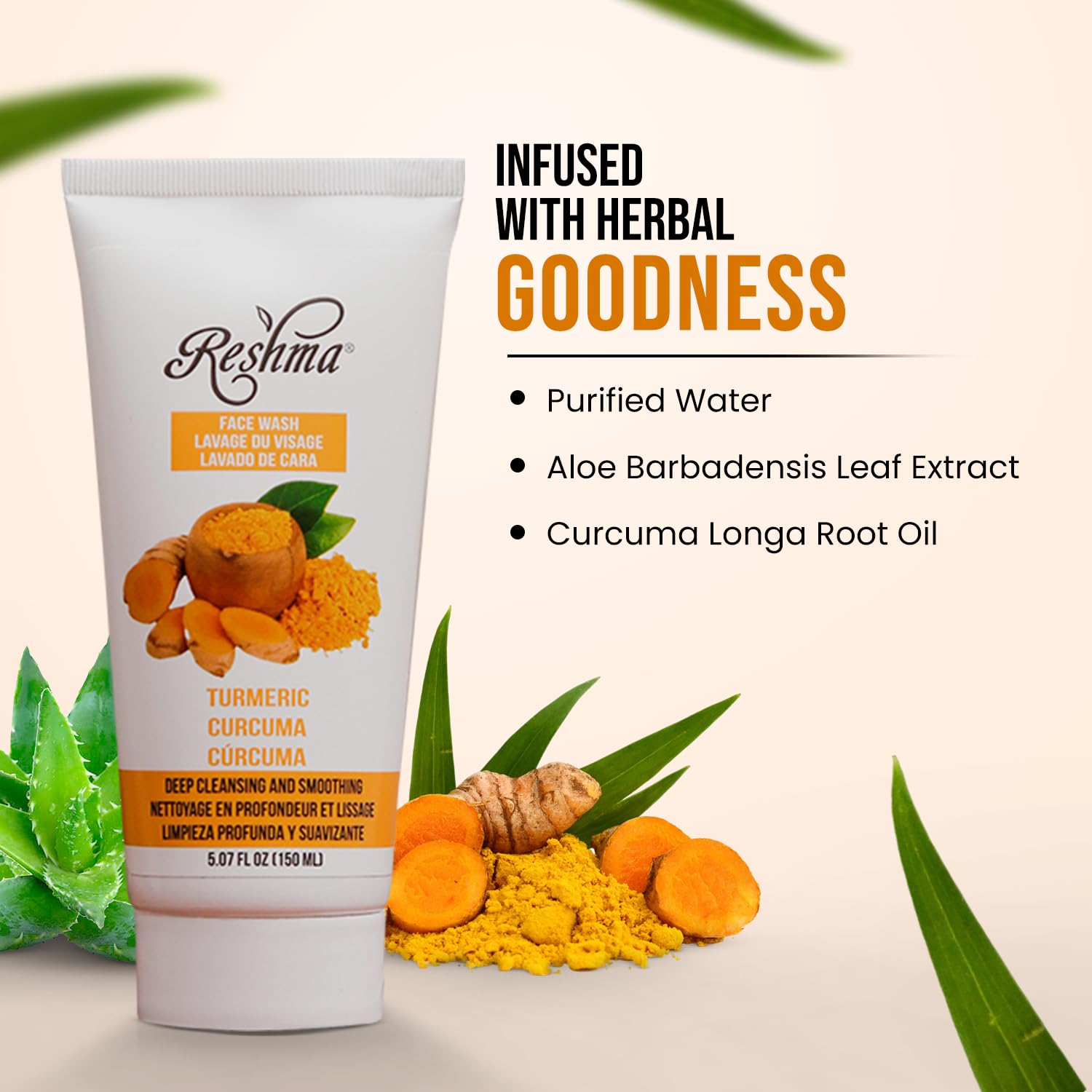 Reshma Beauty Turmeric Face Wash Cleanser for All Skin Types & Dull Skin Gentle Face Wash for Acne Prone Skin For Dark Spots and Anti-Aging Removes Make Up For Daily Use - Cruelty Free (Pack of 6)