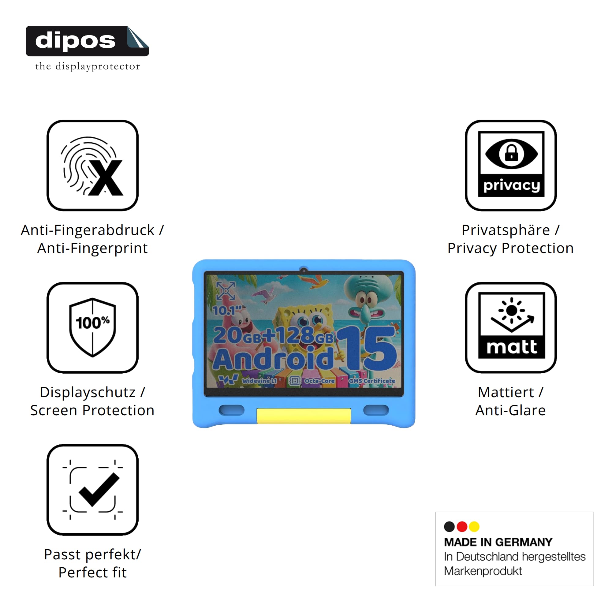 dipos Protector de Pantalla Antiespía para Gleeso KT1026 | Película protectora mate, filtro de privacidad 4 vías, ajuste perfecto, antiarañazos, sin burbujas, autoadhesivo