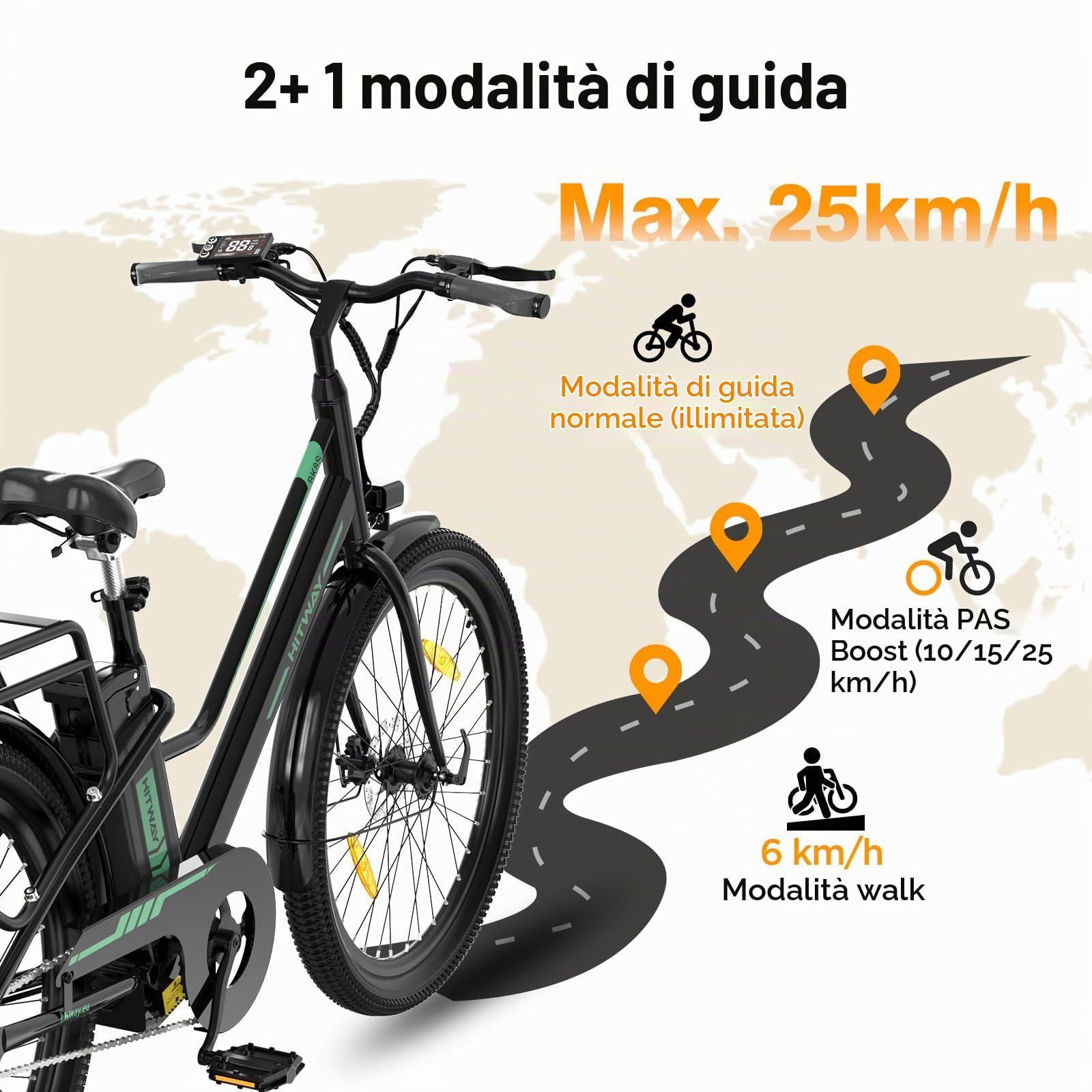 HITWAY Bicicletta Elettrica 27,5", Bici Elettrica Mountain Bike,E-Bike City per Uomo/Donna,Motore 250W 36V13Ah batteria al litio estraibile, fino a 50-100 km,APP
