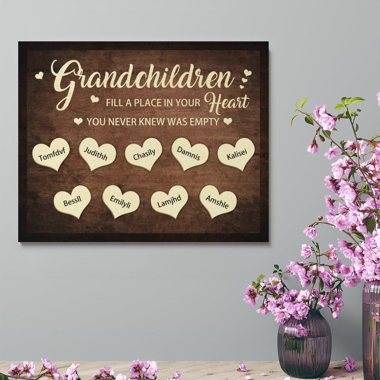 Personalised Grandparent Canvas Prints Sign Custom 1-10 Name Grandchildren Fill A Place In Your Heart You Never Knew Was Empty Canvas Poster Frame Wall Art Decor Gift (style 7)