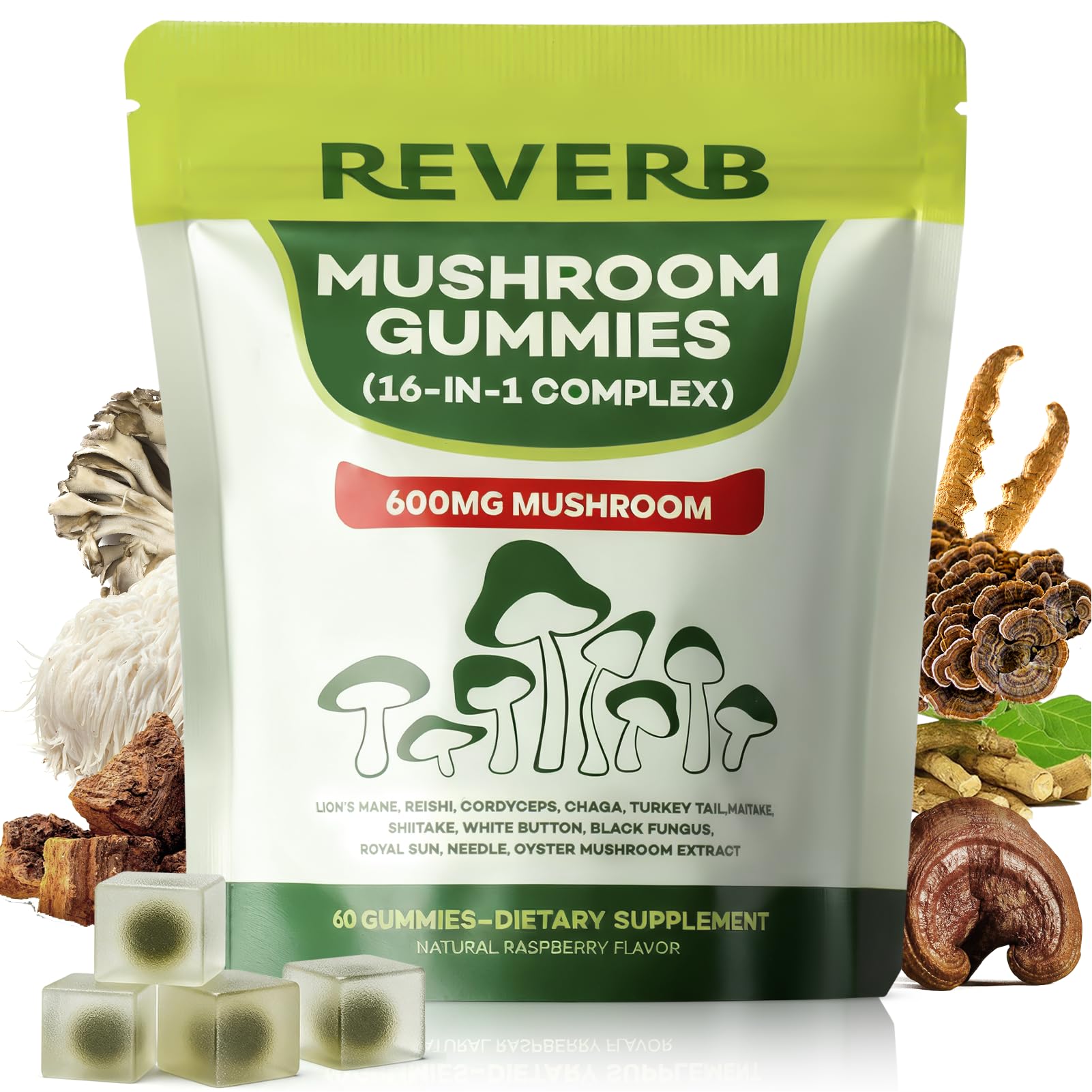 Mushroom Gummies 16-In-1 Mushroom Blend With Ashwagandha Gummies For Brain Health,Cognitive, Memory & Focus,Energy 0g Added Sugar Mushroom Supplement Lions Mane,Reishi,Cordyceps,Turkey Tail,Chaga (60)