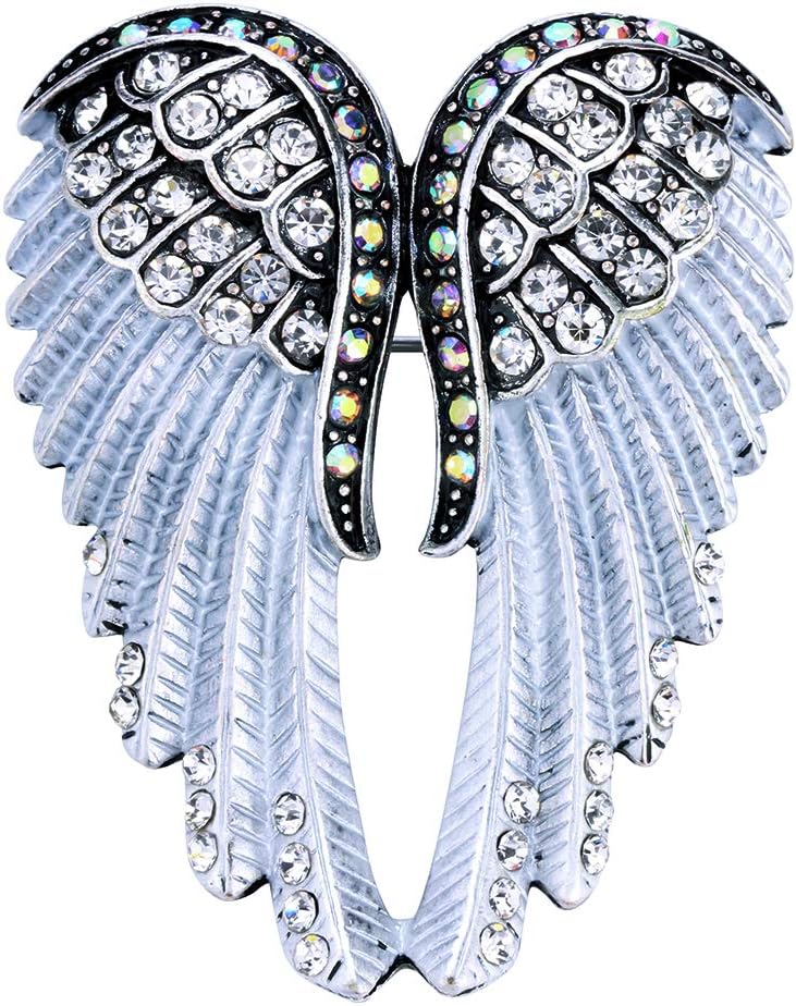 YACQ Women's Guardian Angel Wing Brooch Pins & Pendants 2 in 1 - Scarf Holders - 2 x 1 inch - for Blouse Jacket Coat Scarf Shawl Hat Bag