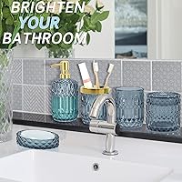 Vista 6 de Juego de Accesorios de Baño Azul – Juego de 5 Piezas de Accesorios de Baño de Vidrio Transparente