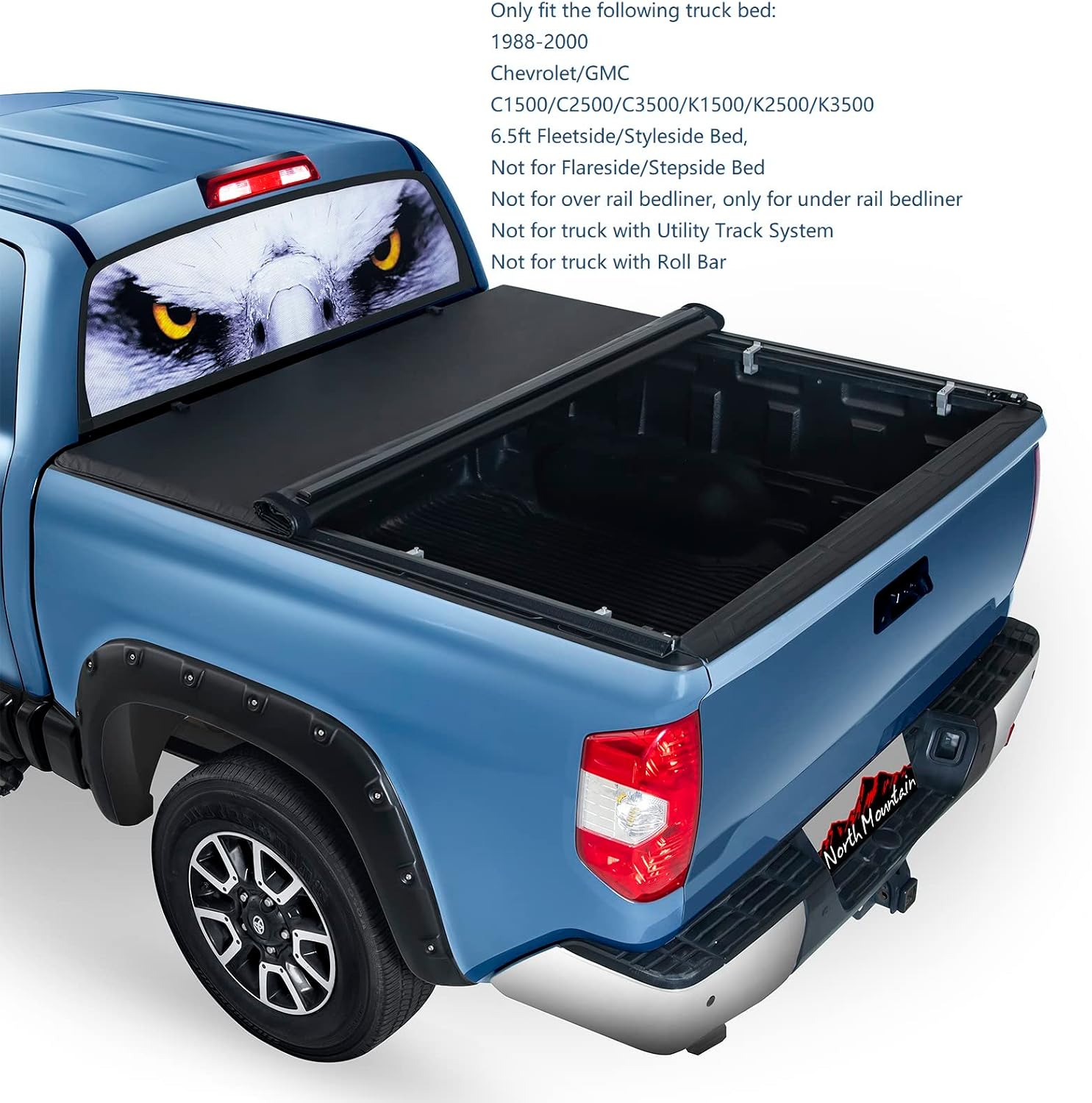 North Mountain Roll Up Tonneau Cover for Chevy/GMC 6.5ft Bed, Truck Bed Cover fits 1988-2000 Chevrolet/GMC C1500/C2500/C3500/K1500/K2500/K3500 Pickup 6.5ft Fleetside Bed Only (78" Bed)