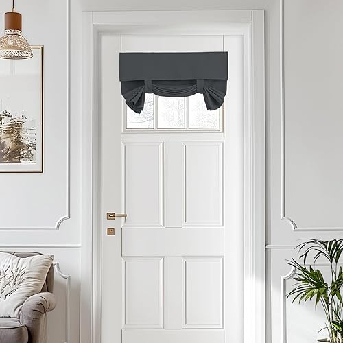 Vatge Small Door Window Curtains Privacy Thermal Insulated Window Coverings for Front Glass Door Tie Up Shade for Home Office, 1 Panel, W24 x L18, Grey