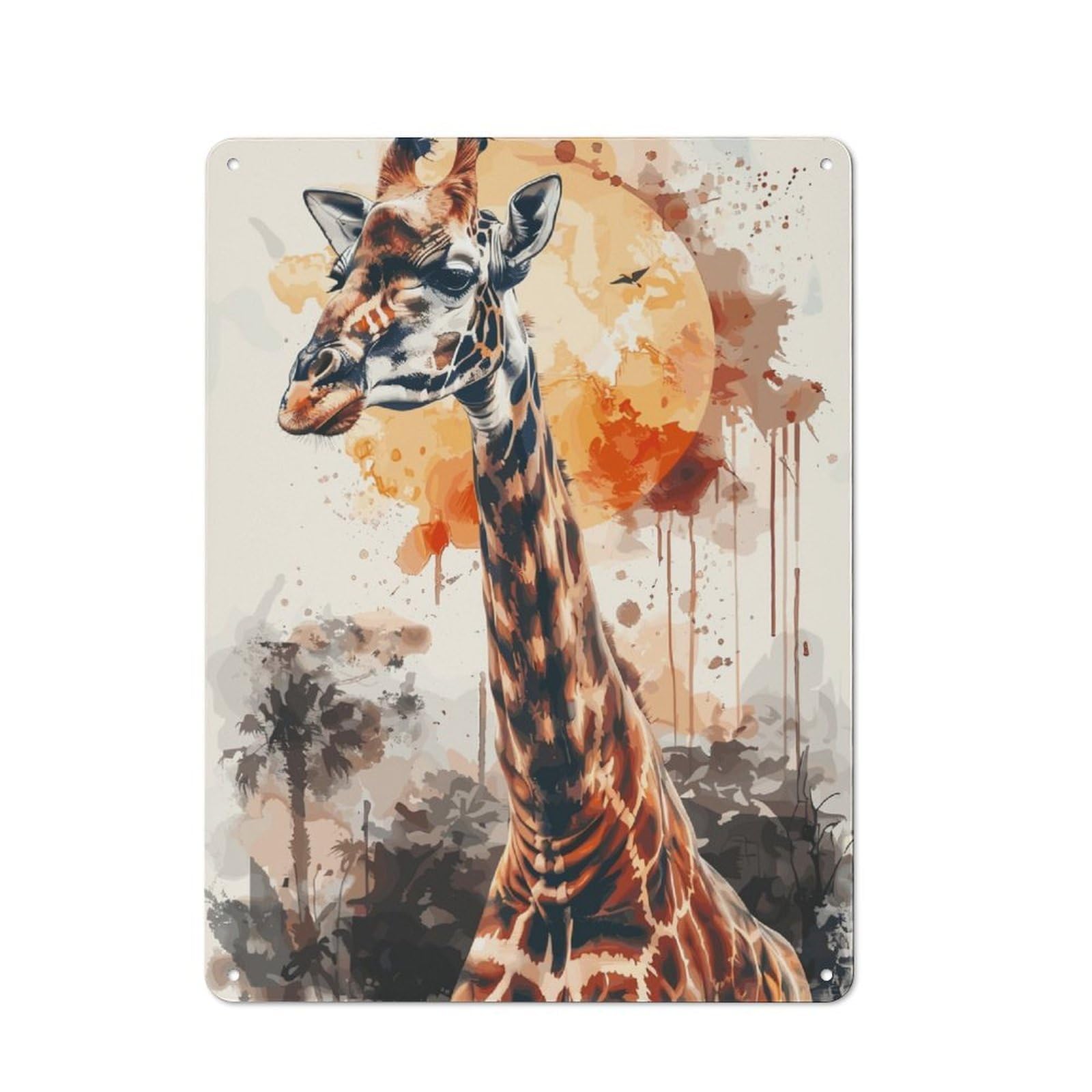 Classic Metal Plaque 40x30cm Featuring Giraffe Sun Watercolor, Bistro Wall Plaque for Kitchen, Cafe, Pantry Or Dining Room