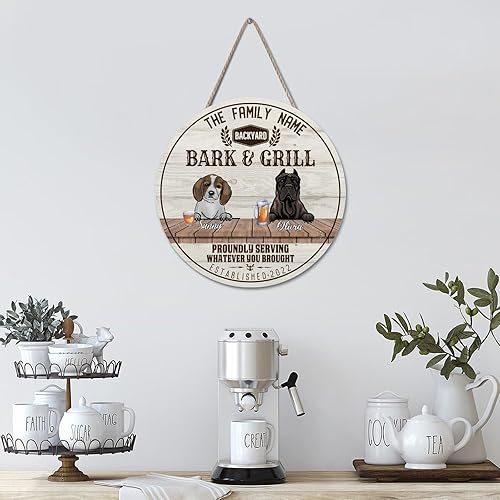 Miniatura 4 de Welcome Sign Custom Beaglier & Presa Canario Name Round Wooden Signs Family Name Sign I Love My Dog Retro Home Wall Hanging Sign For Home Kitchen