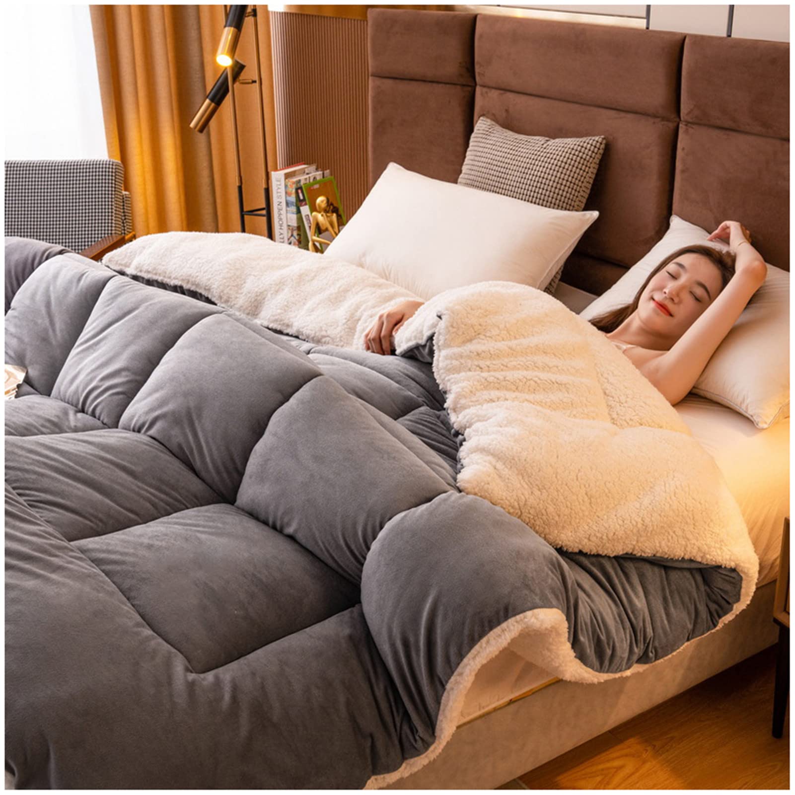 FFFF & OLFEH Winter Cotton Duvet| Coverless Duvet | 13.5 Tog | King | Pure Cotton Collection | Luxury Bedding | Machine Washable | Hypoallergenic, Thickened Warm Gift Quilt (Grey,200X230cm-3KG)