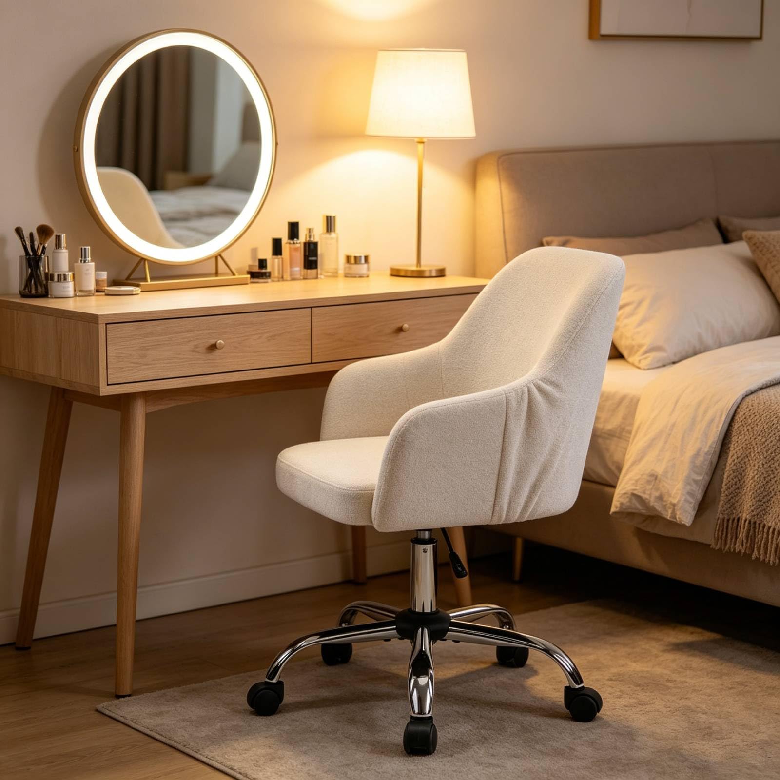 LEADZM Schreibtischstuhl, Bürostuhl, Drehstuhl, Sessel, Weiß | Homeoffice Stuhl, höhenverstellbar, Snowflake Velvet, für Arbeitszimmer, Schlafzimmer