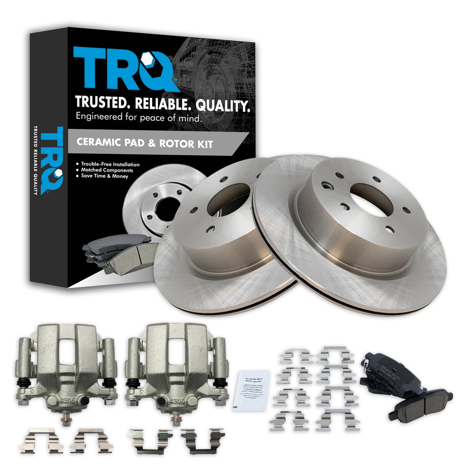 TRQ Rear Brake Pad and Rotor Set Ceramic Vented Rotors Calipers