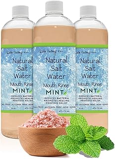 Natural Saltwater Mouth Rinse | Himalayan Pink Salt Water Oral Rinse | Organic Refreshing Mint Flavor Fluoride Free for Fresh Breath | Mouthwash for Bad Breath Treatment | 3 Pack 16 Oz