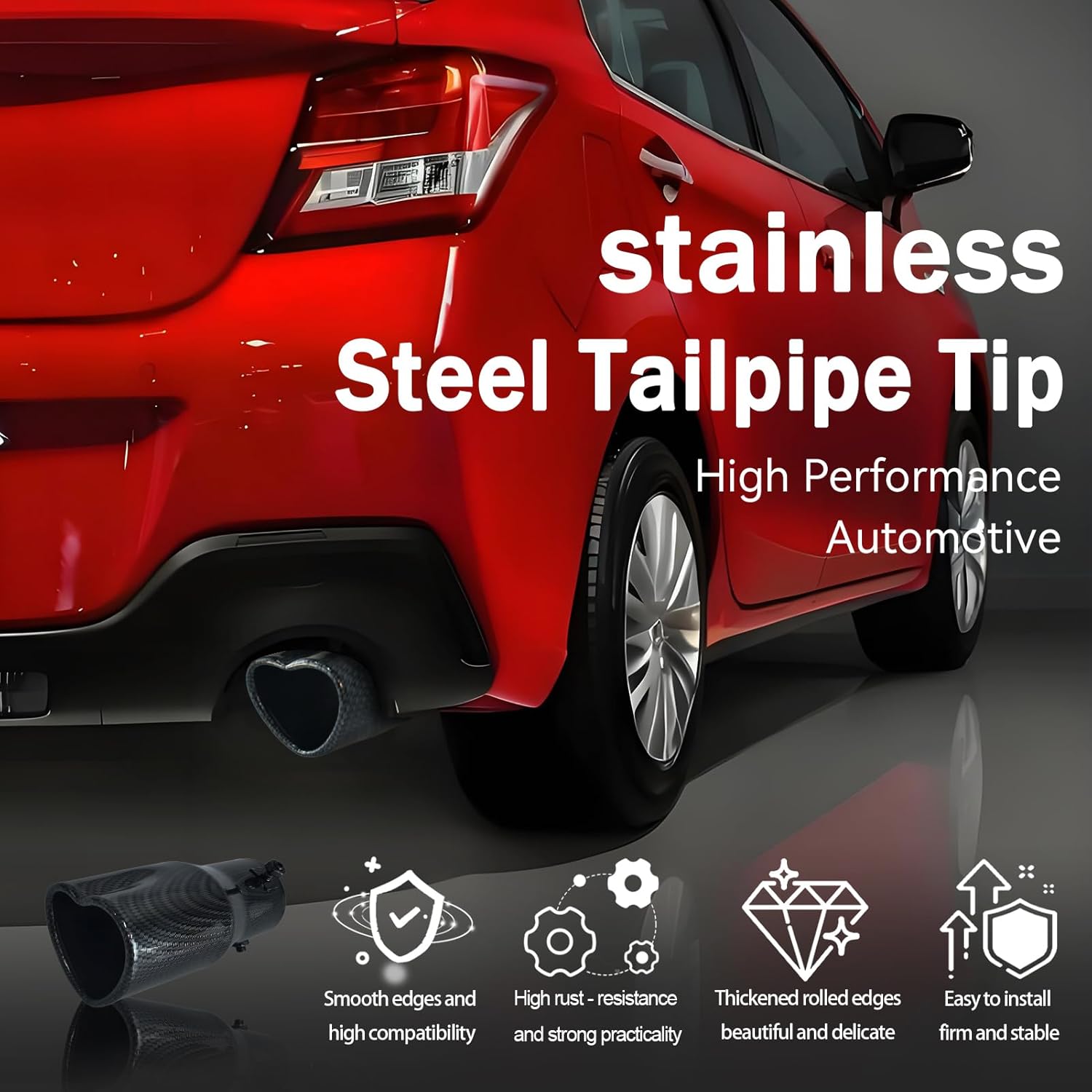 Car Exhaust Tip 2.5 inch Inlet, Universal Heart Shaped Exhaust Pipe Straight Muffler Tip Modification Tail Pipe Stainless Steel Tail Throat, Adjustable Thickened Pipe