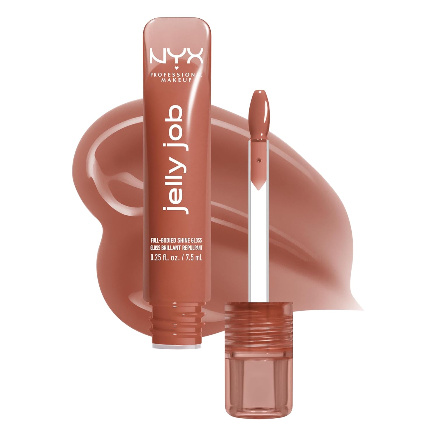 NYX PROFESSIONAL MAKEUP Jelly Job Lip Gloss, Lip Tint Gloss with Full-Bodied, Smoothing, and Hyper-Glossy Shine – Toast N’ Jelly (Pale Nude)