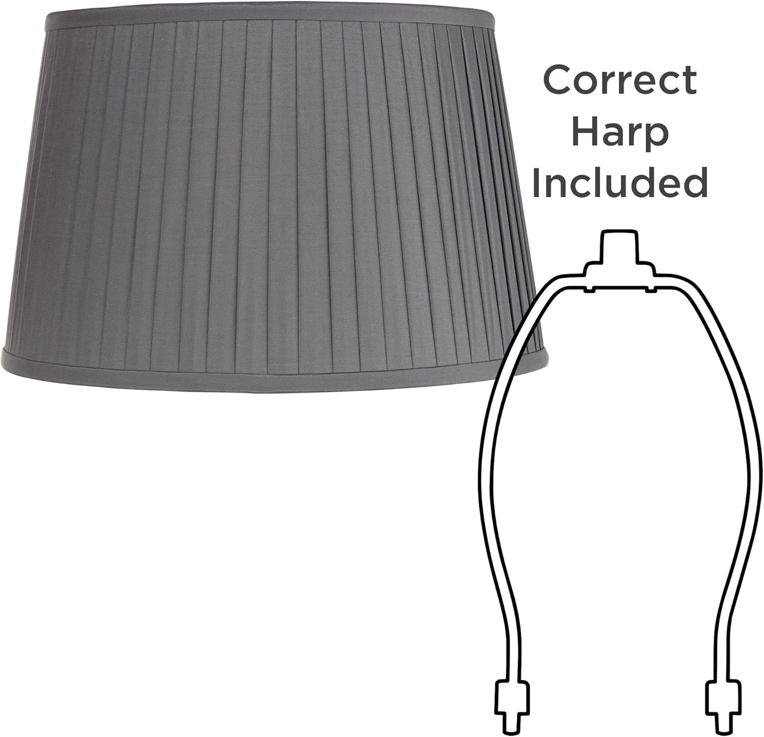 14" Top x 17" Bottom x 11" High x 11" Slant Lamp Shade (Pre-Assembled) Replacement Large Slate Gray Empire Round Modern Fabric Pleated Spider Harp Finial - Springcrest