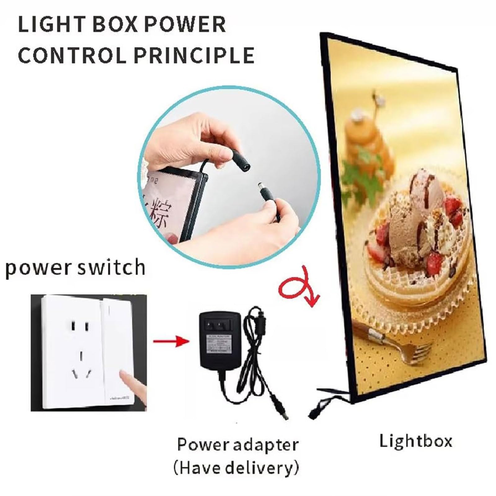 Caja de luz LED, marco ultra delgado con vidrio templado, tablero de menú retroiluminado iluminado para restaurantes, bares, cafeterías, tiendas, tamaño A4
