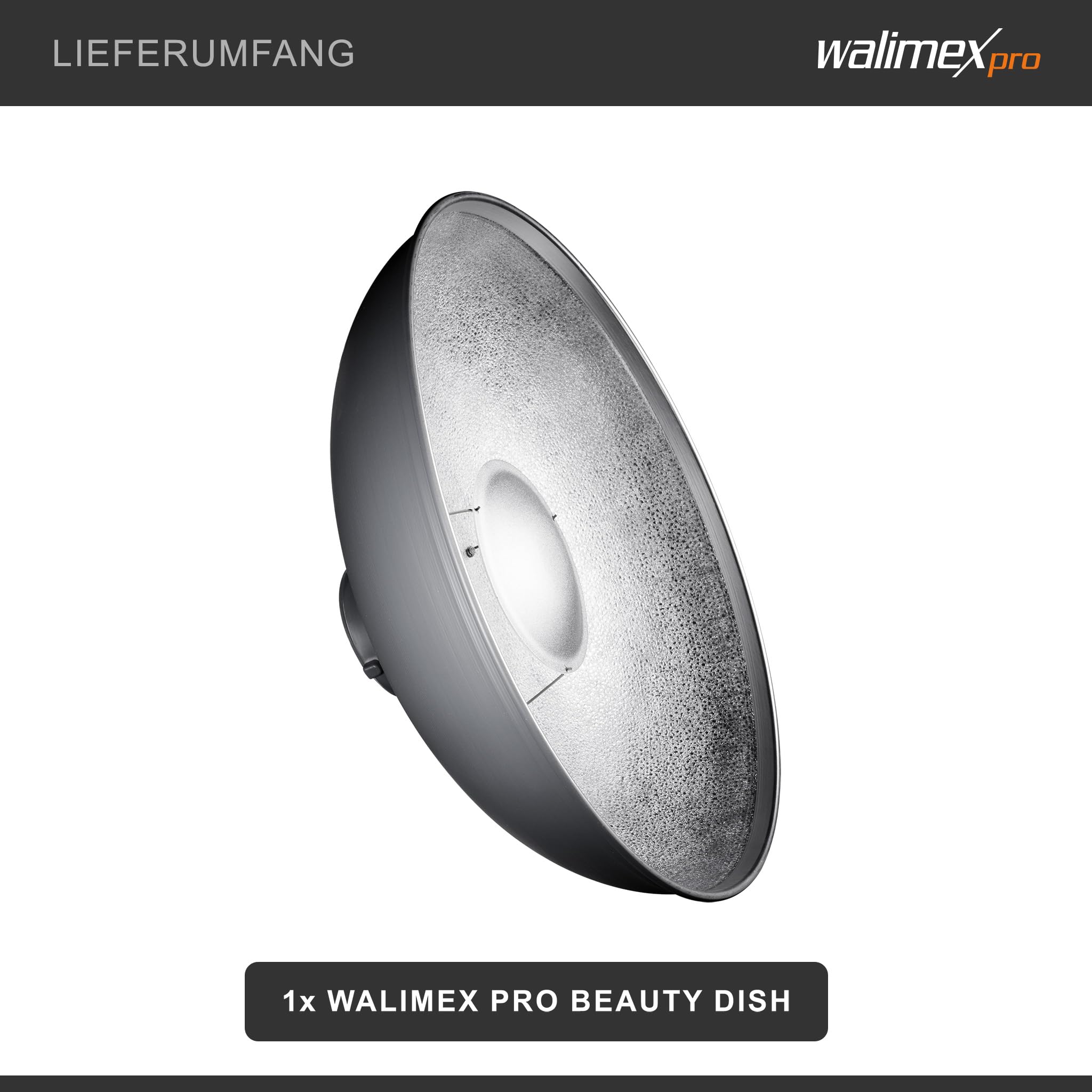 Walimex pro Beauty Dish Ø 40 cm Lichtformer für Bowens & Walimex pro Anschluss, Reflektor für weiches Licht, ideal für Portät und Beautyfotografie