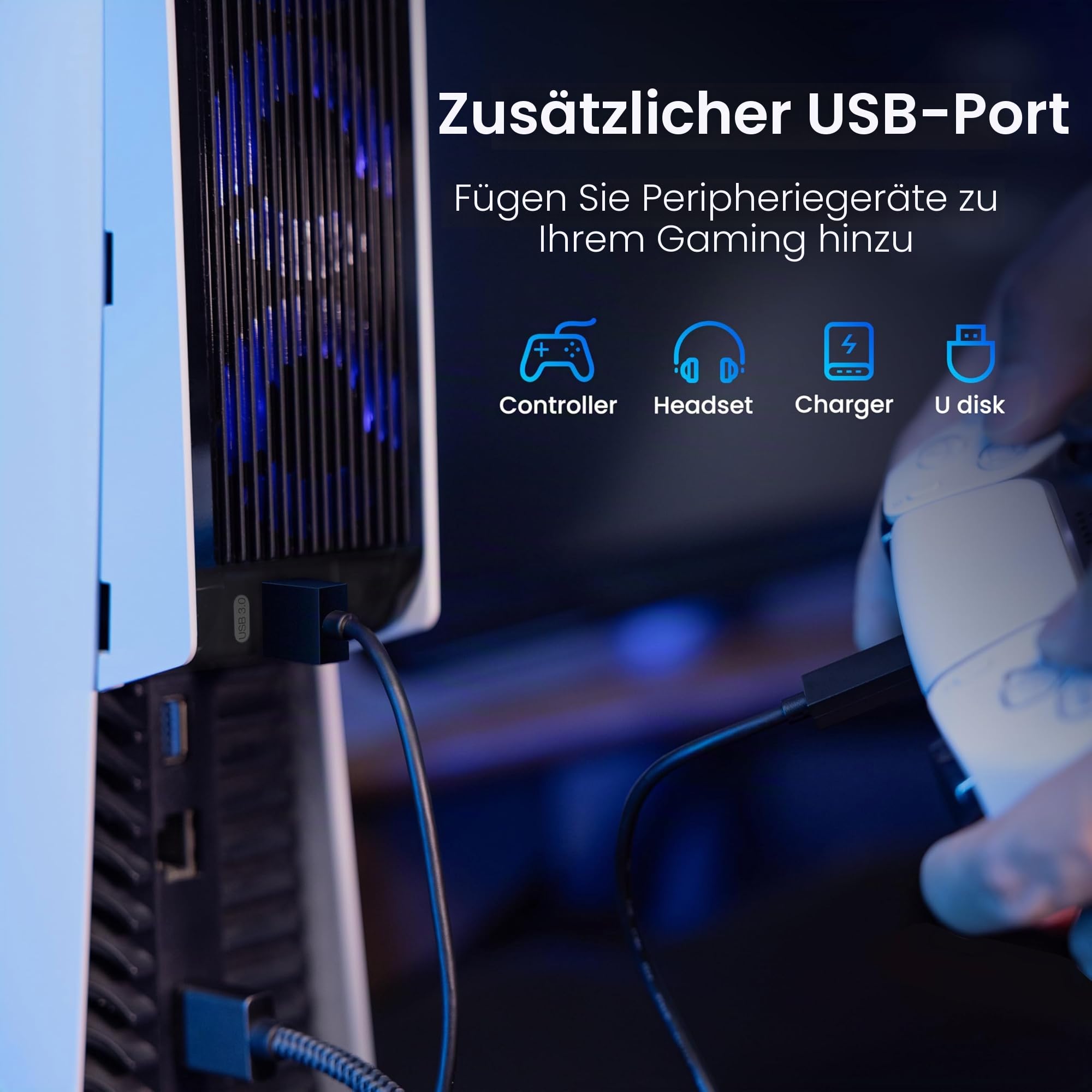 KIWIHOME Lüfter für PS5, leiser Kühler mit USB 3.0 und LED, nur für PS5 2020, Weiß