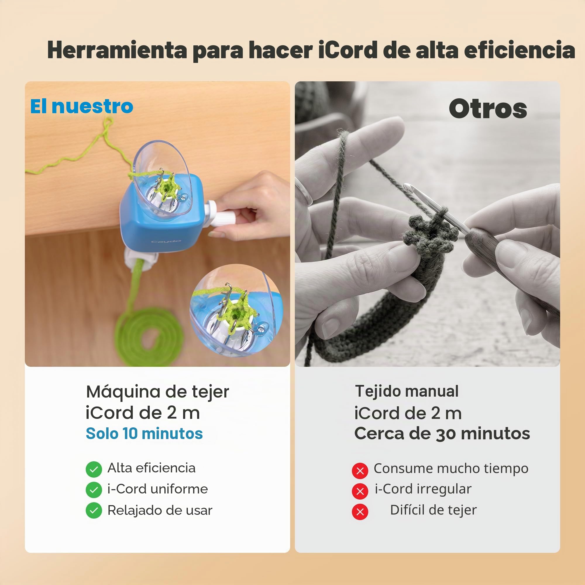 Caydo Máquina Tricotin Manual, Mini Molino de Tejer 6 Agujas, Máquina de Tejer Portátil para Hacer Cordones, Pulseras y Bolsos, Muy Eficiente, DIY Máquina de Ganchillo para Adultos