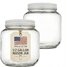 kitchentoolz 64 oz Mason Jars Wide Mouth - 1/2 Gallon Glass Jar with Lid - Large Mason Jar for Canning, Brewing, Pickling, Storage - Big Mason Jar Made in USA 2 Pack