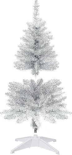 Miniatura 16 de Pequeño árbol de Navidad artificial de 4 pies para decoración de la casa de Halloween, color plateado Plata