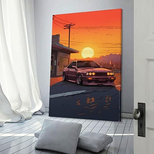 Miniatura 3 de Arte de pared Puesta de sol y JDM - Póster japonés de coche deportivo para decoración de interiores, pintura de pared, póster de arte de pared,