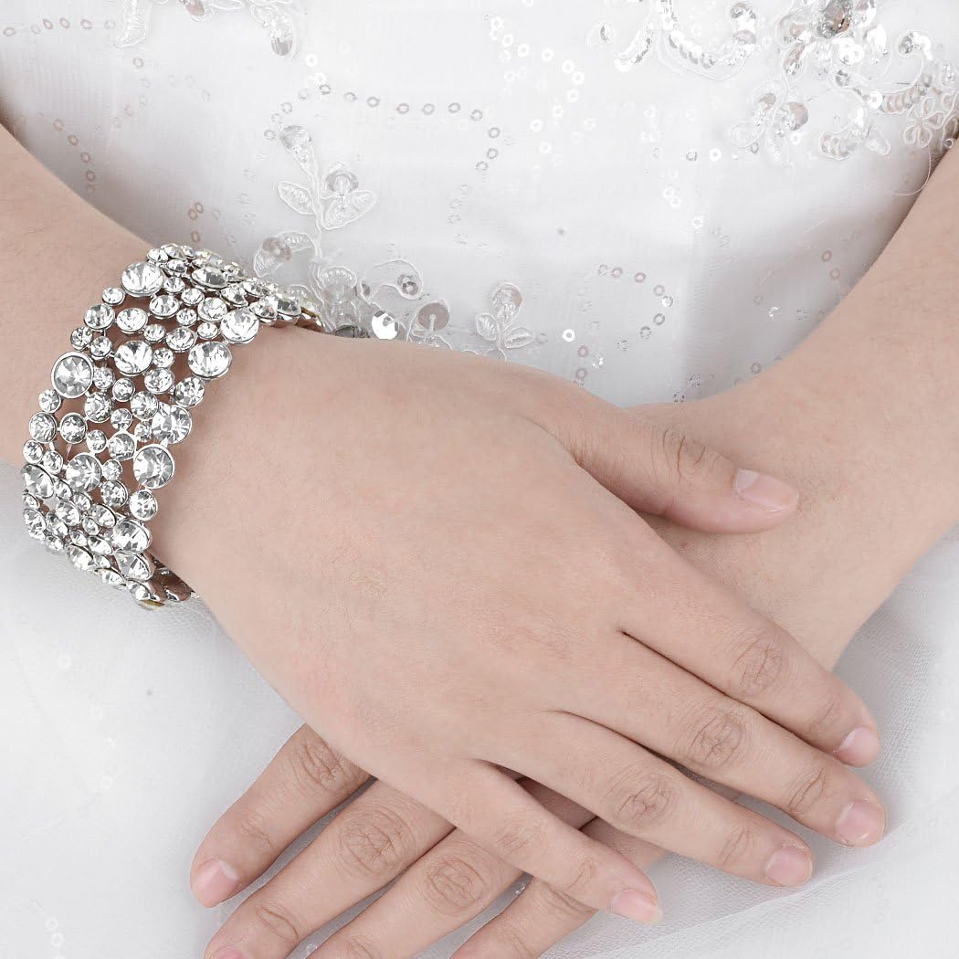 EVER FAITH Women's Rhinestone Crystal Wedding Bridal Art Deco Stunning Stretch Bracelet - Image 3