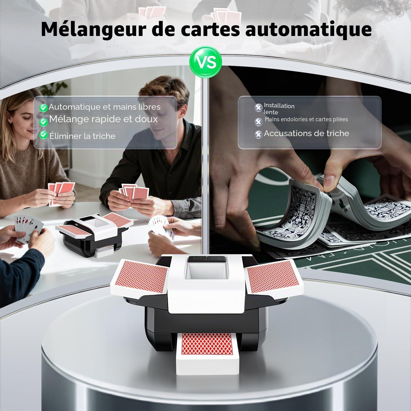 KPAW Mélangeur Automatique – 1 à 2 Bureaux, Batterie Rechargeable de 2000 mAh, opération en Une Pression, Portable et innovante, adaptée pour Les Jeux de Cartes à Domicile, Le Poker, Le Texas Hold'em