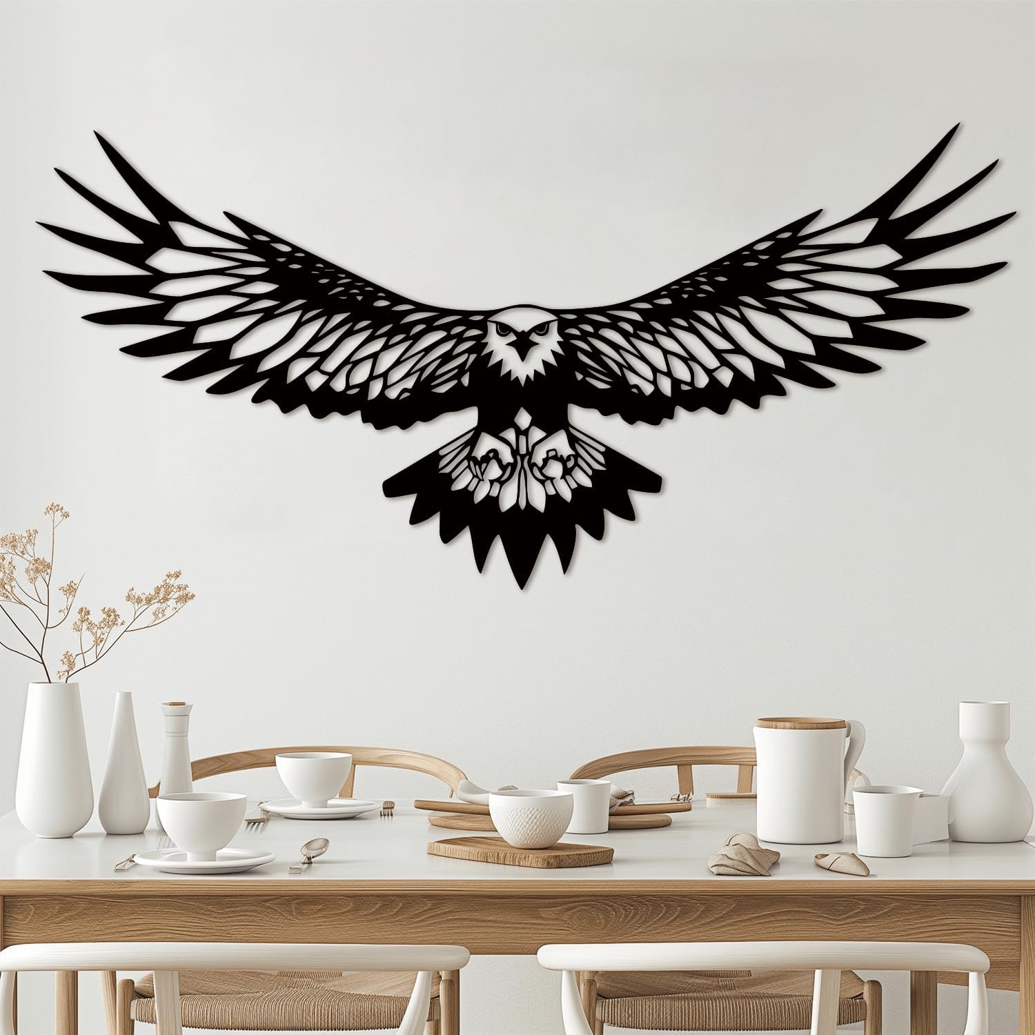 XXQ Metal Eagle Wall Decor - Rustic Bald Eagle Wall Art for Indoor Outdoor Home Garden (Black, 41" x 20" / 105 x 51 cm)