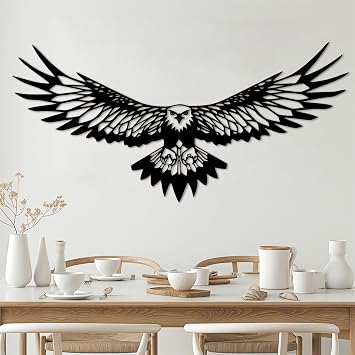 XXQ Metal Eagle Wall Decor - Rustic Bald Eagle Wall Art for Indoor Outdoor Home Garden Black, 30" x 15" / 76 x 37 cm