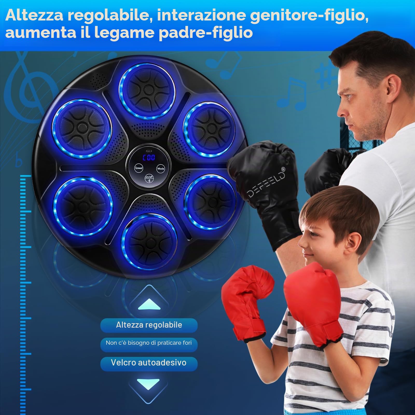 Music Boxing Machine, macchina elettronica a LED, con guantoni da boxe, obiettivo da boxe, supporto Bluetooth, montaggio a parete, regolazione della velocità per adulti