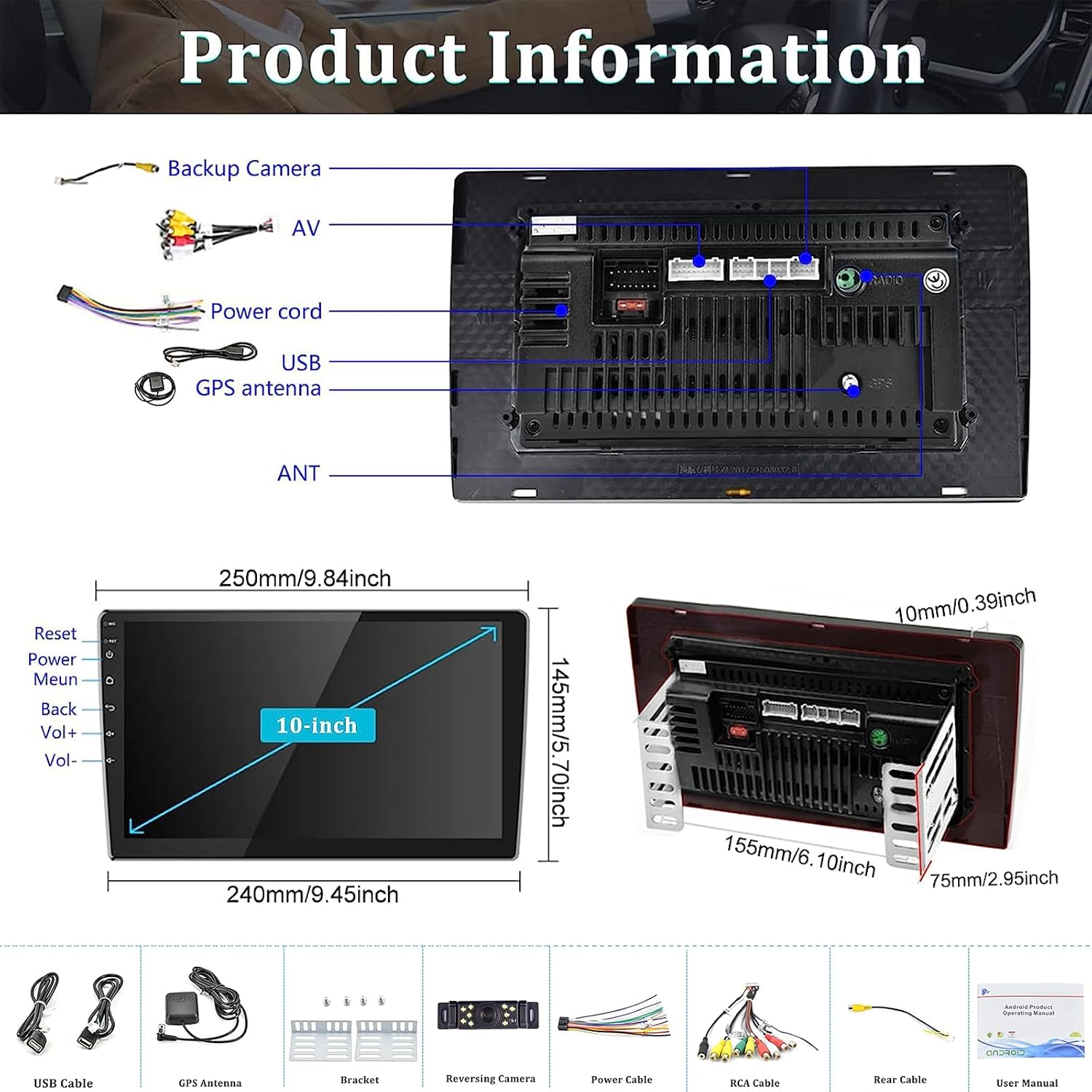 Screenshot of the car stereo displaying two applications side-by-side in split screen mode