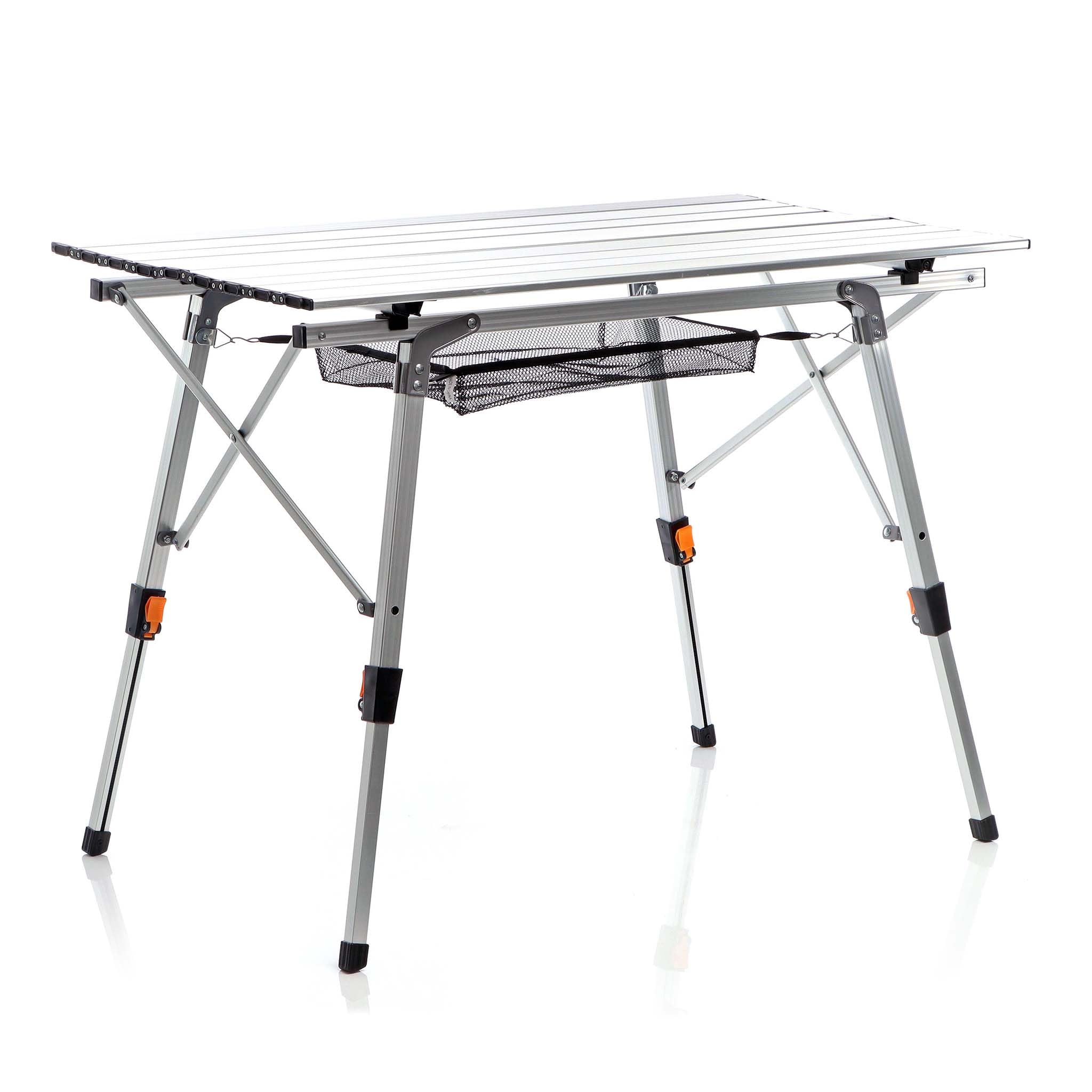 Wiltec Faltbarer Campingtisch 90x53 cm höhenverstellbar Klapptisch aus Aluminium max. 30kg mit aufrollbarer Tischplatte Camping Rolltisch Falttisch Garten Balkon Outdoor Tisch Tisch faltbar