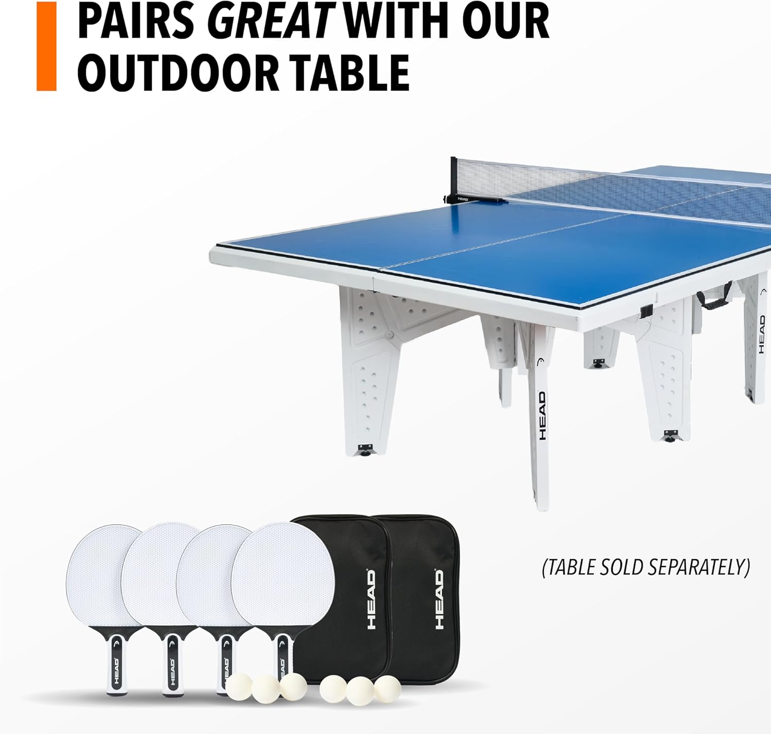 Head Rubberized Outdoor Table Tennis Paddle Set - 4 Paddles, 6 Balls & 2 Cases - Weather-Resistant Build for Outdoor Games - Portable Cases for Camping Games