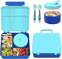 Vista 9 de Lonchera Bento con termo de sopa de 8 onzas, recipientes de comida a prueba de fugas para niños con 4 compartimentos, recipiente de comida caliente