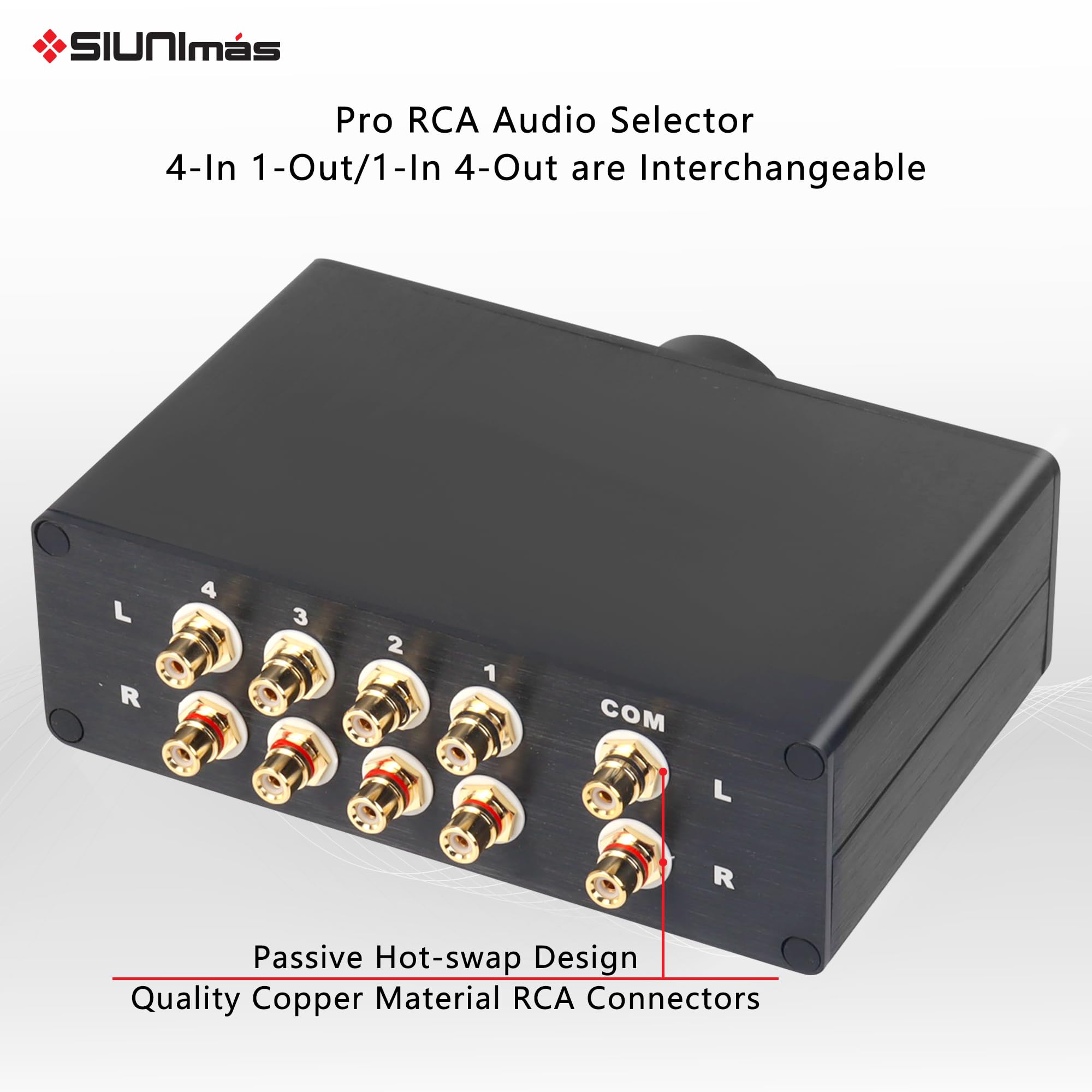 4 "1-Out Pro RCA Passivo Audio Switching Box 4 Canali Convertitore Audio Passivo Selettore Audio Passivo Box 1" 4-Out (R0401-RCA)