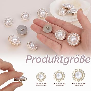 Bewudy 12pcs Hemisphere Pearl Buttons Vintage Pearl Buttons Sew On Artificial round buttons in 3 sizes shirt buttons for clothing jeans clothing cardigans DIY decoration (18/21/25 mm)