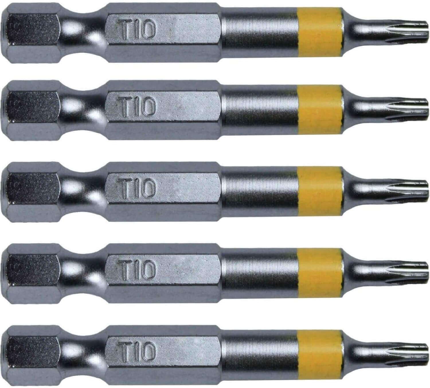 T10 Torx/Star Driver Bit - Color Coded 2" Torx/Star Drive Quick Change Shank Bit for Screws and Fasteners Requiring T10 Size Bits (5 Pack)